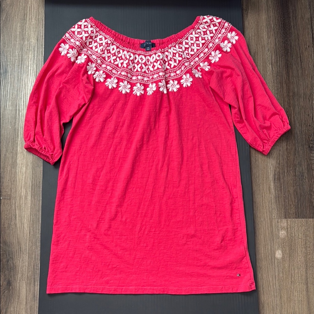 Tommy Hilfiger Pink Embellished 3/4 Sleeve Mini Dress